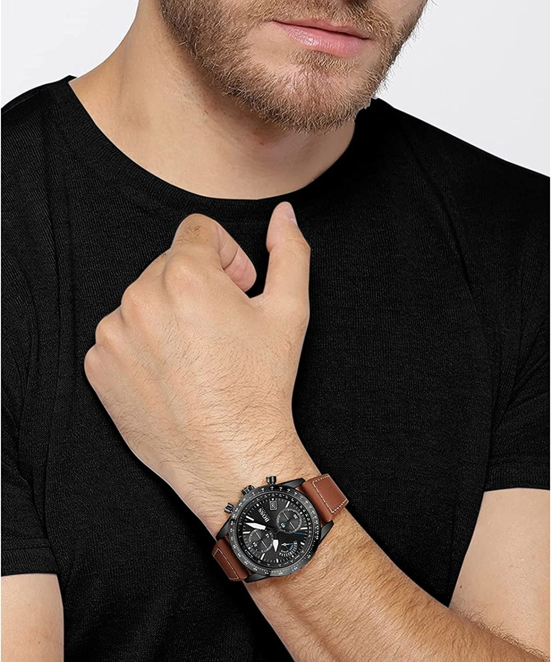 Montre Homme Hugo Boss Pilot Edition 1513851 Chronographe Cadran Noir Bracelet Cuir Marron vue 4