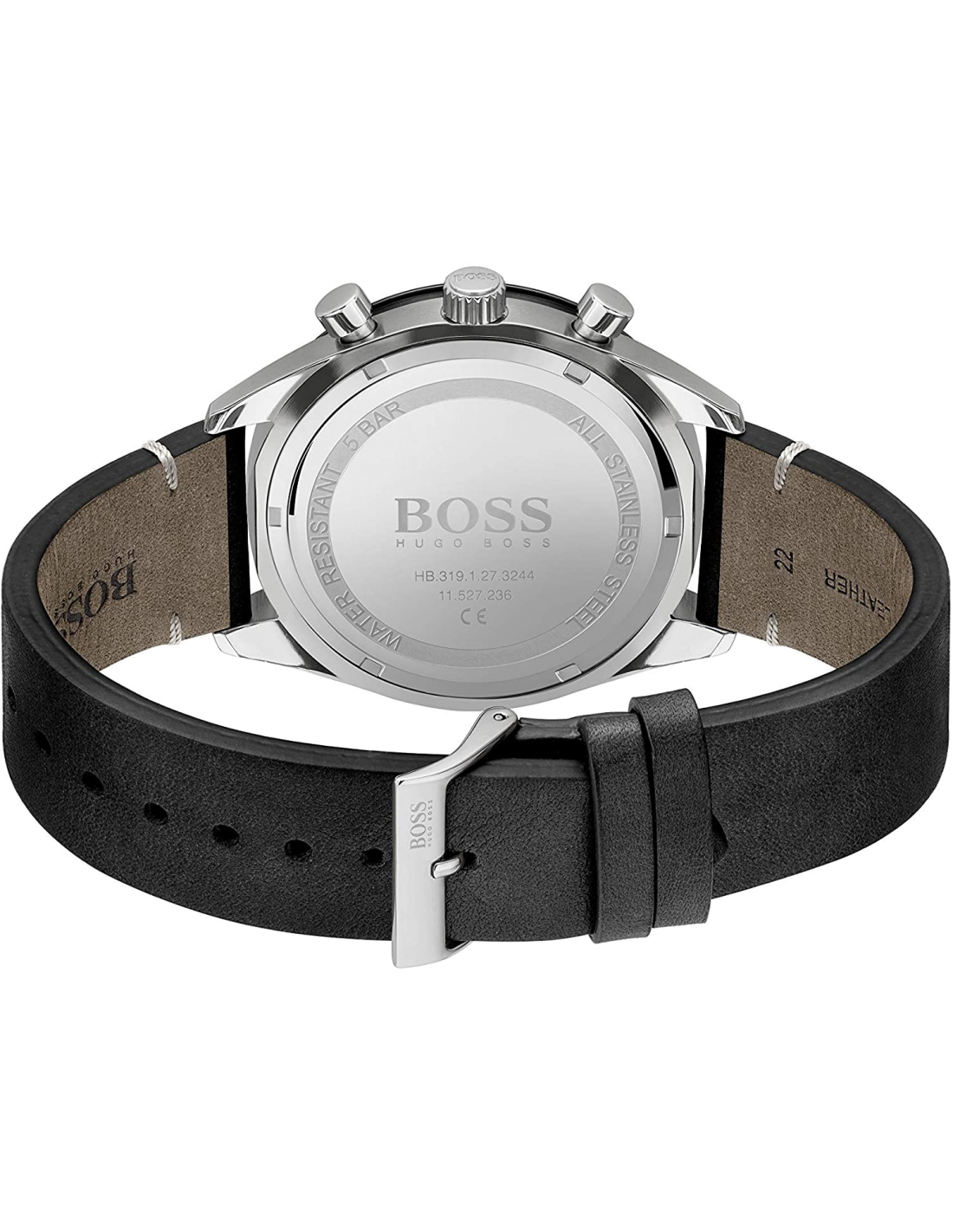 Montre Homme Hugo Boss Santiago 1513864, Boîtier Acier 44mm, Cadran Noir Chronographe, Bracelet Cuir vue 4