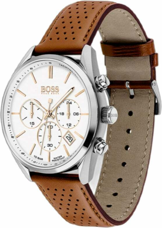 Montre Homme Hugo Boss Champion 1513879 bracelet en cuir perforé marron vue 2