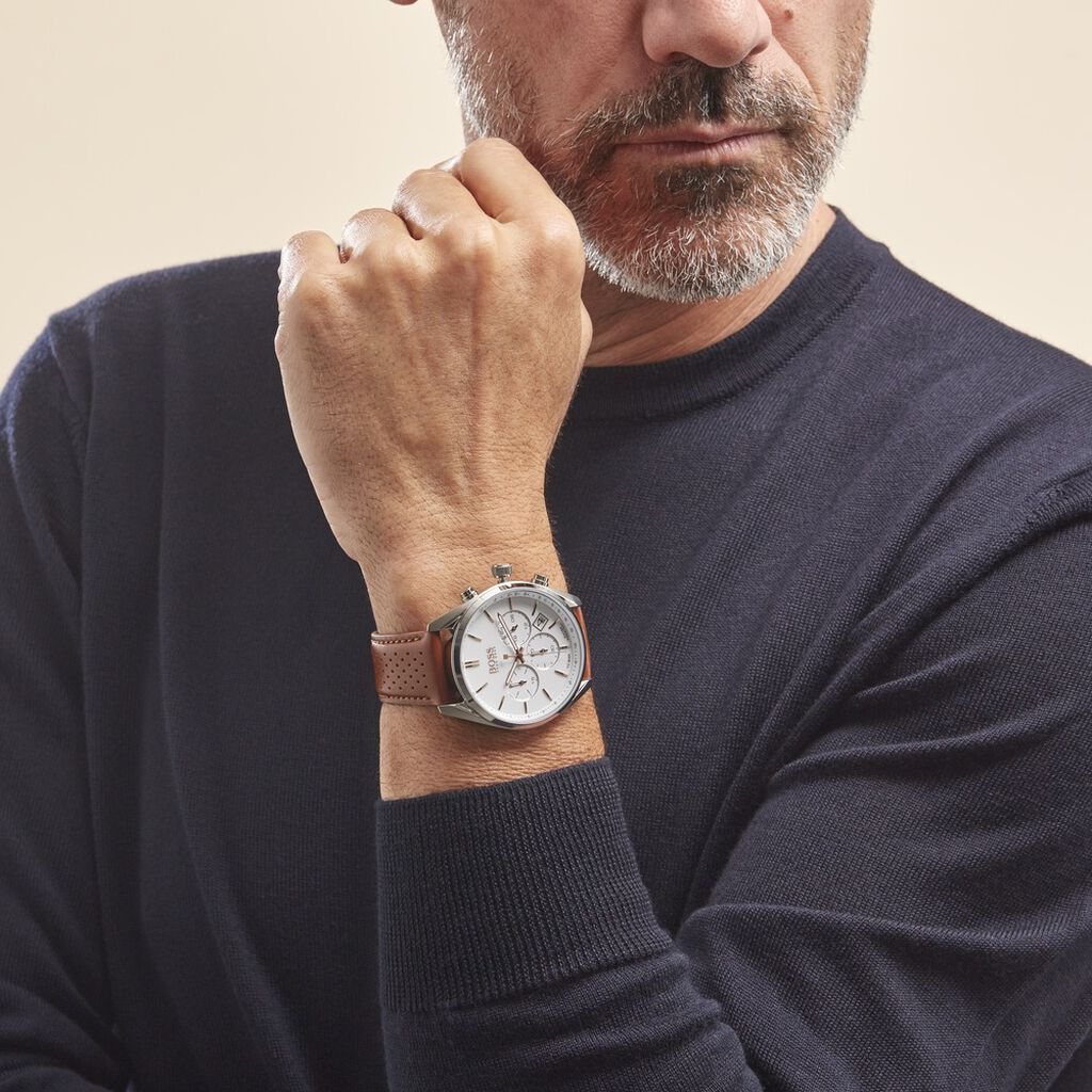 Montre Homme Hugo Boss Champion 1513879 bracelet en cuir perforé marron vue 5