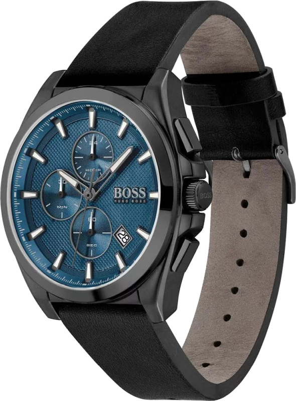 Montre Homme Hugo Boss Grandmaster 1513883 chronographe bleu cuir noir vue 2
