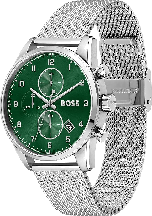 Montre Homme Hugo Boss Skymaster 1513938 cadran vert bracelet maille milanaise vue 2