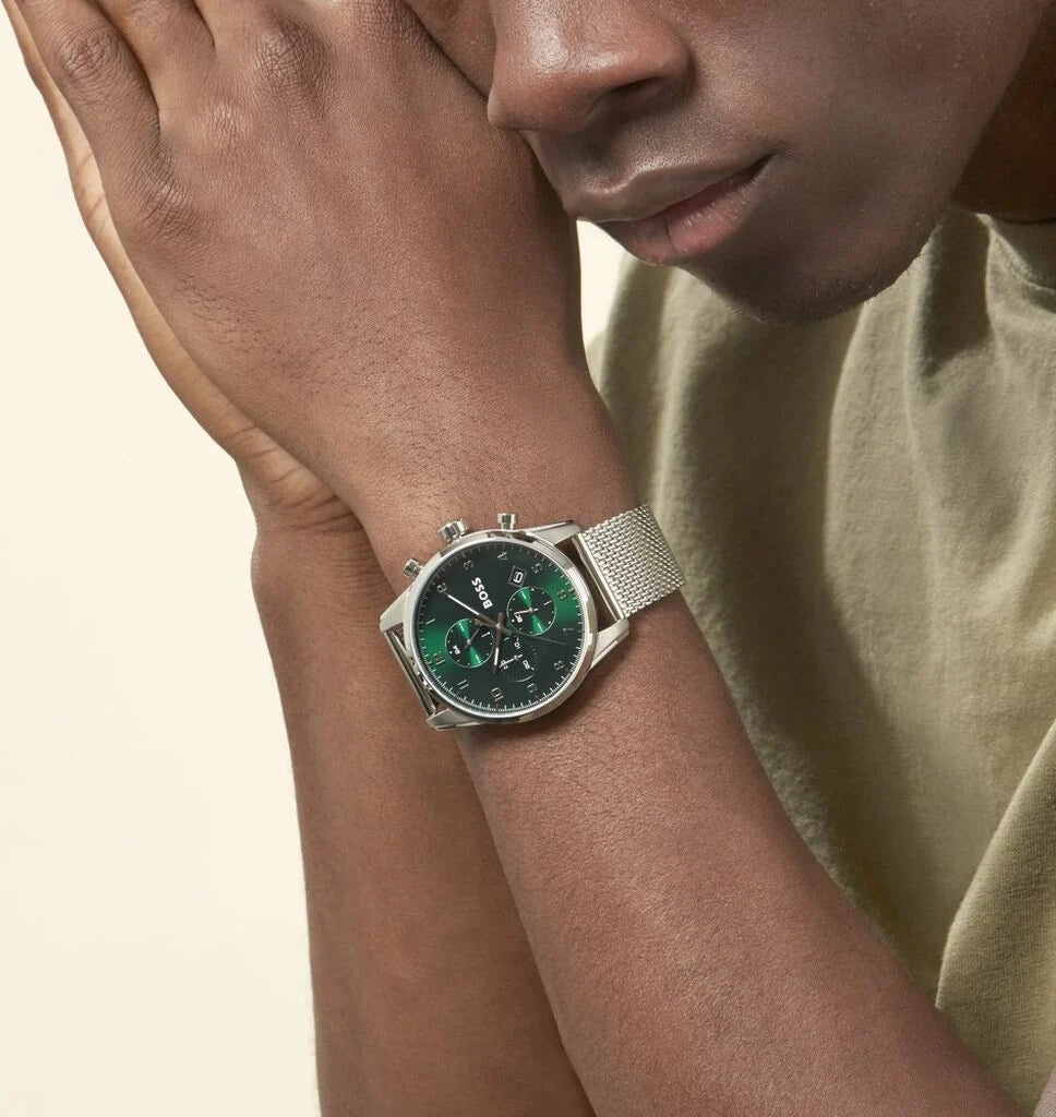 Montre Homme Hugo Boss Skymaster 1513938 cadran vert bracelet maille milanaise vue 4