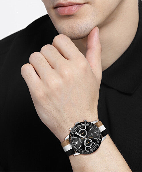 Montre Homme Hugo Boss 1513963 Chronographe Quartz Cadran Noir Bracelet NATO Tricolore vue 4