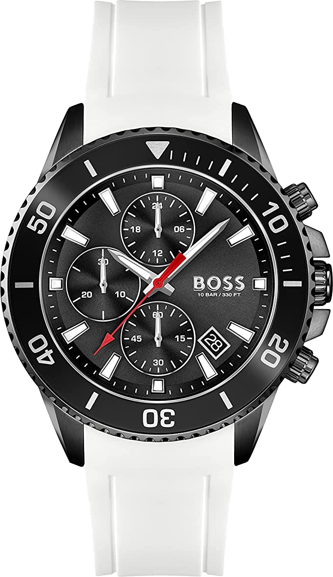 Montre Homme Hugo Boss Admiral 1513966 Cadran Noir Acier Bracelet Silicone Blanc