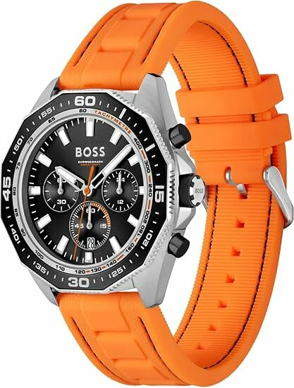 Montre Hugo Boss 1513970 Chronographe Homme Acier Noir Bracelet Silicone Orange vue 2