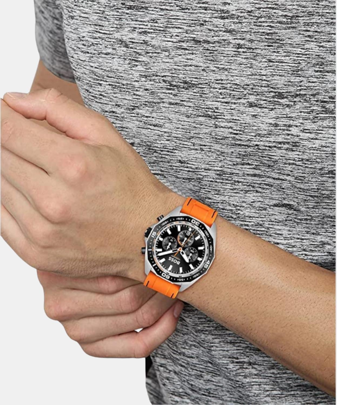 Montre Hugo Boss 1513970 Chronographe Homme Acier Noir Bracelet Silicone Orange vue 4
