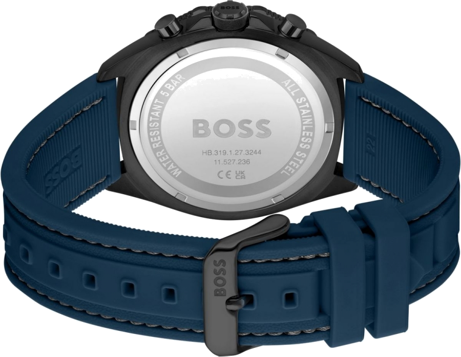 Montre Hugo Boss Homme 1513972 Cadran Noir Bracelet Silicone Bleu vue 3