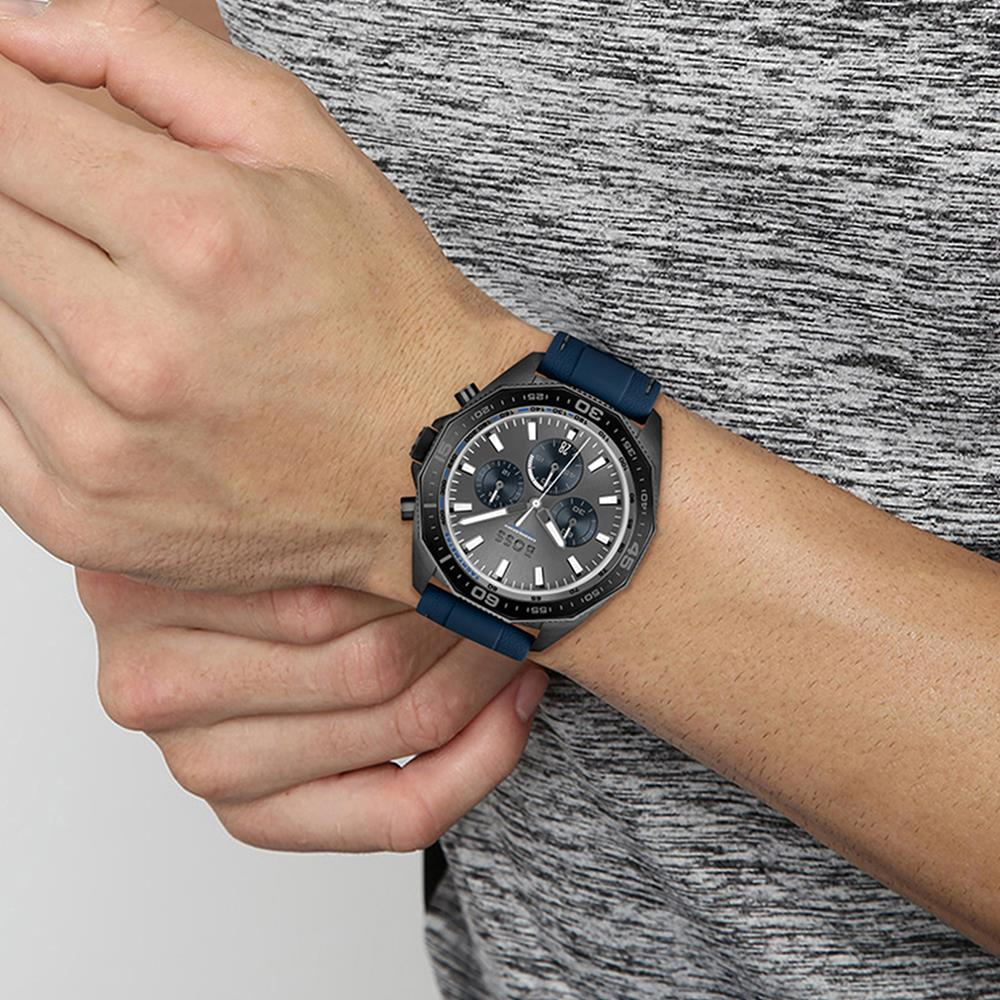 Montre Hugo Boss Homme 1513972 Cadran Noir Bracelet Silicone Bleu vue 4