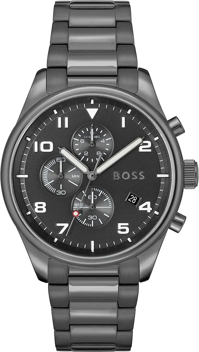 Montre Homme Hugo Boss View 1513991 Chronographe Quartz, Cadran Noir, Bracelet Acier Gris