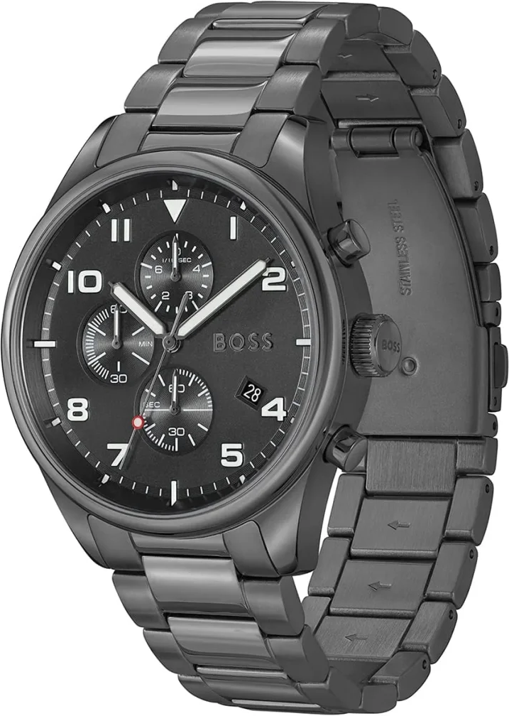 Montre Homme Hugo Boss View 1513991 Chronographe Quartz, Cadran Noir, Bracelet Acier Gris vue 2