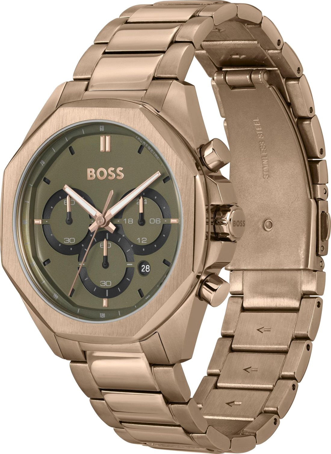 Montre Hugo Boss Cloud Bronze 1514019 pour Homme - Cadran Vert Olive, Bracelet Acier Or Rose vue 2