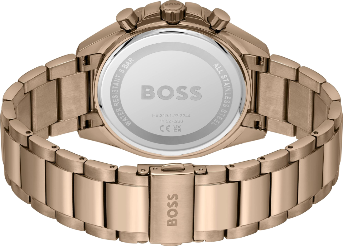 Montre Hugo Boss Cloud Bronze 1514019 pour Homme - Cadran Vert Olive, Bracelet Acier Or Rose vue 3