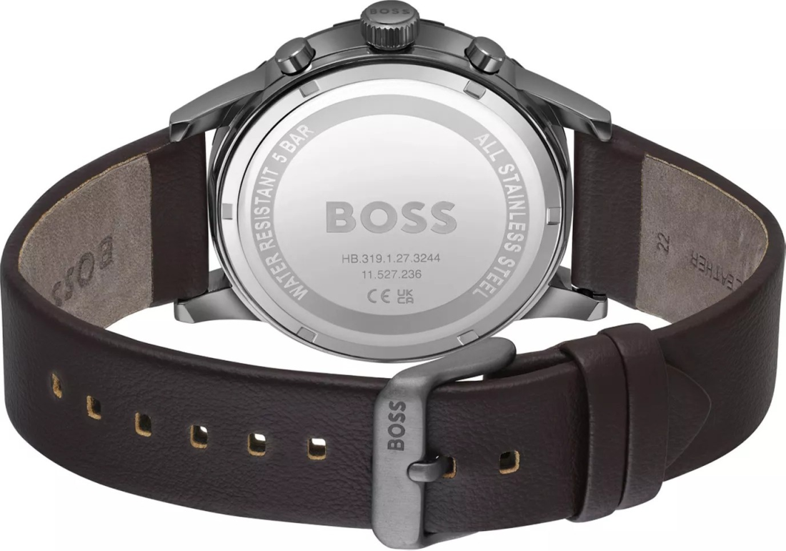 Montre Homme Hugo Boss 1514030 - Boîtier Acier Bicolore, Cadran Bleu Nuit, Bracelet Cuir Marron vue 3
