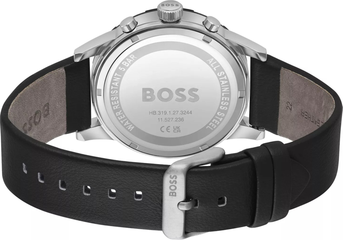 Montre Hugo Boss Homme 1514031 Acier Poli Bicolore Cadran Noir Bracelet Cuir vue 3