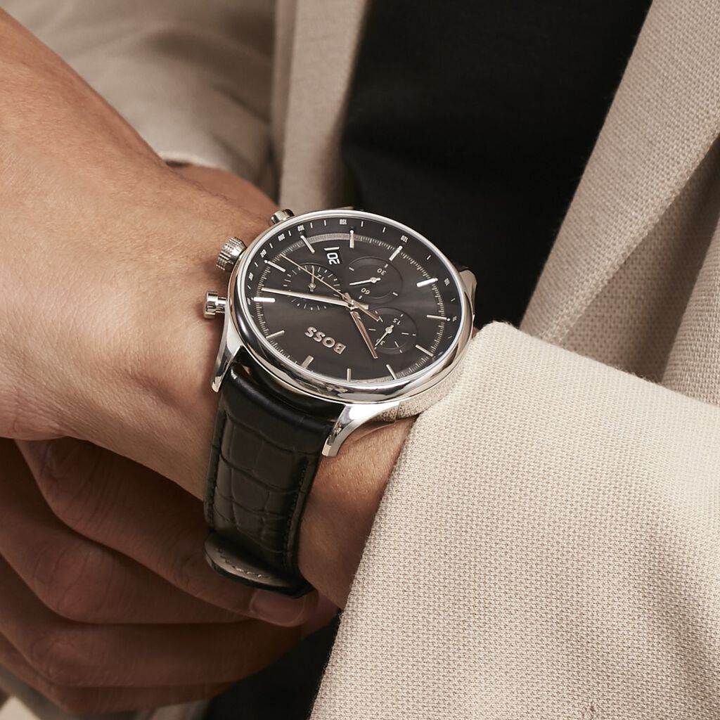 Montre Hugo Boss Sport Lux Gregor 1514049 bracelet en cuir noir vue 4