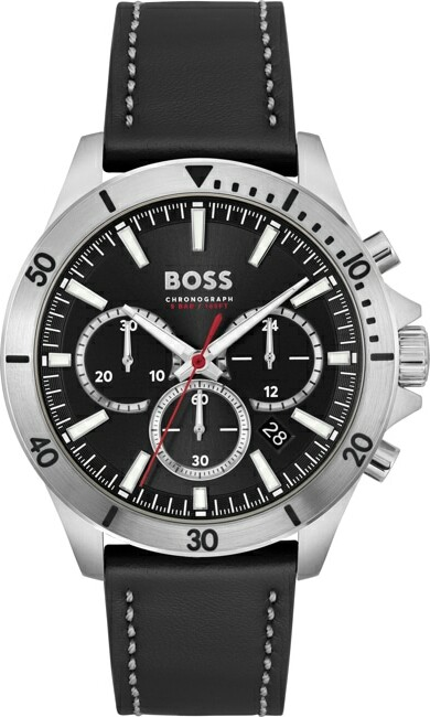 Montre Homme Hugo Boss Troper 1514055 - Cadran noir multifonctions, bracelet cuir noir