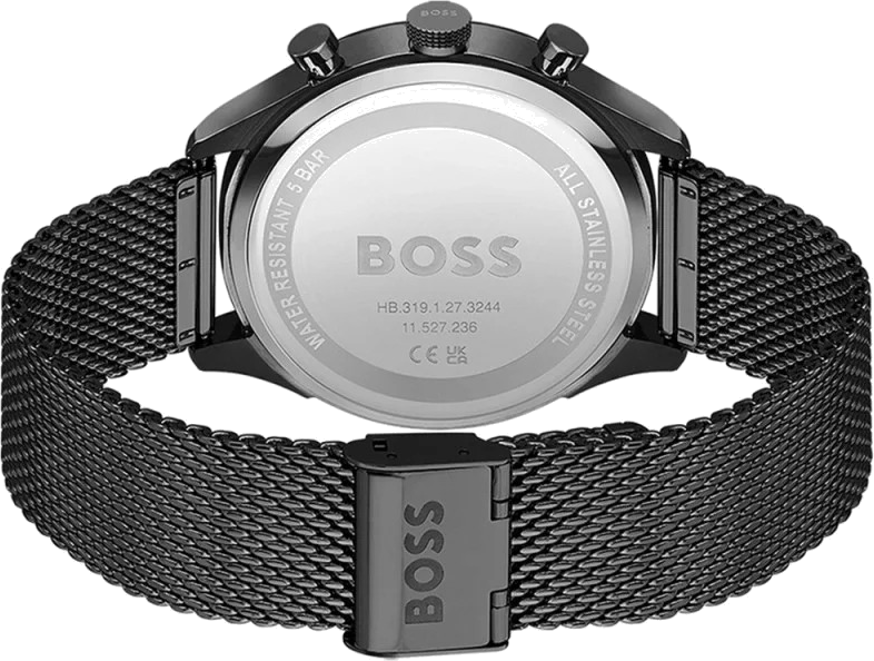 Montre Hugo Boss Gregor 1514065 pour Homme - Cadran noir, bracelet acier maille milanaise vue 3