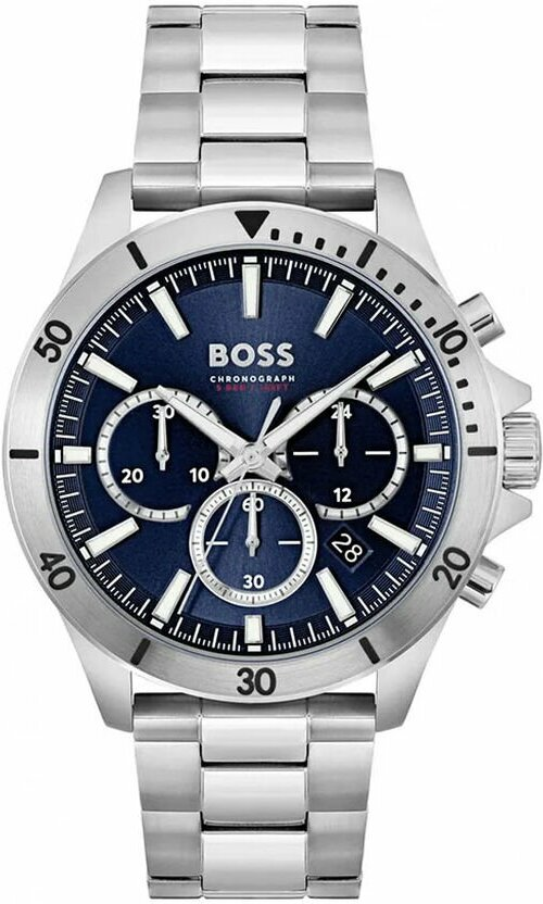 Montre Homme Hugo Boss Troper 1514069 - Boîtier et bracelet acier argenté, cadran bleu multifonctions