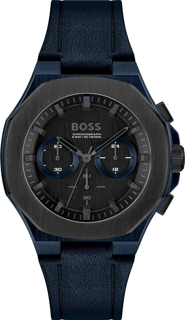 Montre Homme Hugo Boss 1514086 Chronographe Quartz Boîtier Acier Bleu Cadran Noir Bracelet Cuir