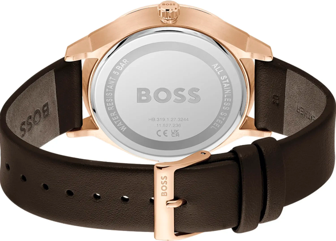Montre Homme Hugo Boss 1514103 Tyler - Boîtier Or Rose, Cadran Bleu, Bracelet Cuir Marron vue 3