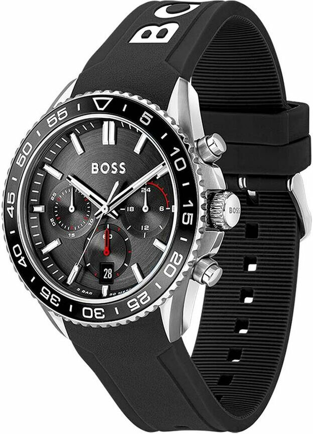 Montre Homme Hugo Boss Runner 1514141 - Boîtier Bicolore, Cadran Noir Multifonctions, Bracelet Silicone Noir vue 2