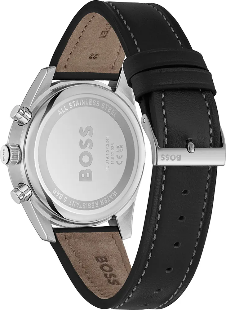 Montre Homme Hugo Boss 1514147 Skytraveller Chronographe Cadran Argent Acier Cuir Noir vue 3