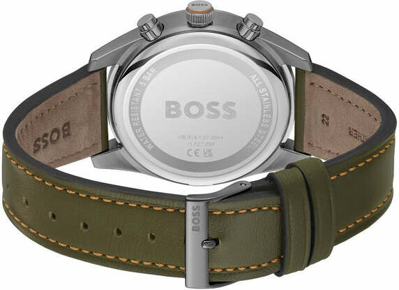 Montre Homme Hugo Boss 1514148 Skytraveller Chronographe Cadran Noir Acier Bracelet Cuir Kaki vue 3