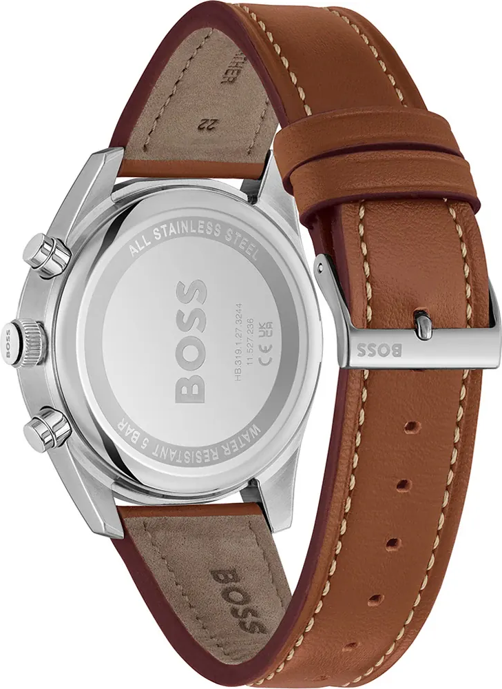 Montre Homme Hugo Boss 1514161 Skytraveller Chronographe Cadran Noir Acier Cuir Marron vue 3