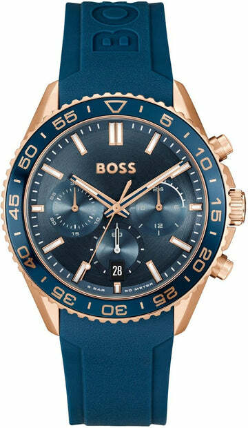 Montre Homme Hugo Boss Runner 1514169 - Boîtier bicolore acier/doré rose, cadran et bracelet bleu