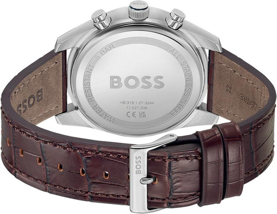 Montre Homme Hugo Boss 1514194 Skytraveller Chronographe Cadran Bleu Acier Bracelet Cuir Marron vue 3