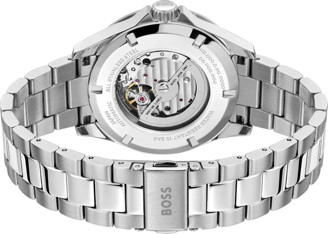 Montre Homme Hugo Boss Troper Automatique 1514202 - Boîtier et bracelet acier argenté, cadran noir Open Heart vue 3