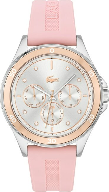 Montre Lacoste Swing 2001245 pour Femme - Cadran Argent Multifonctions, Bracelet Silicone Rose