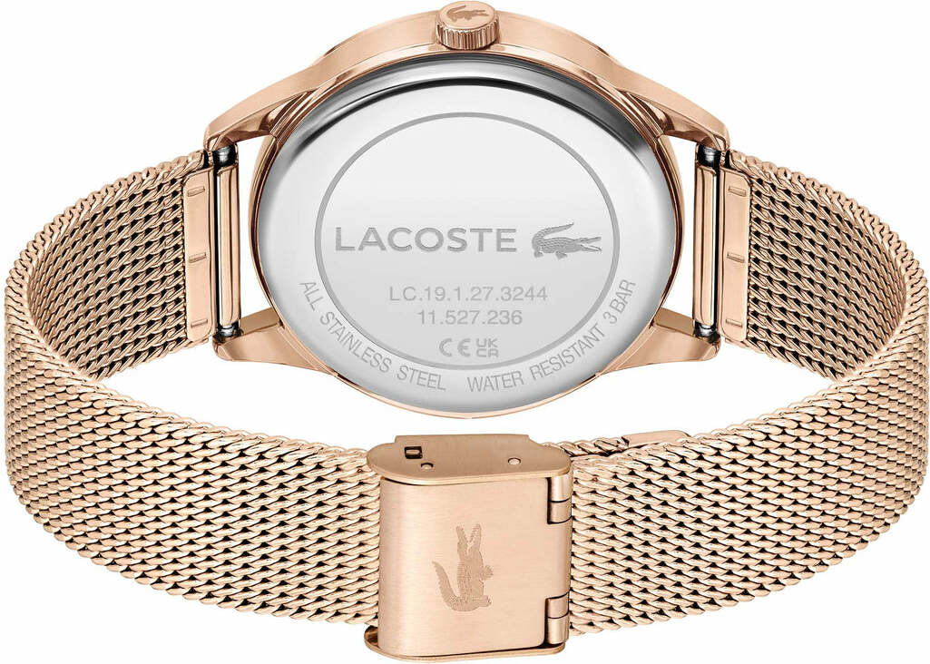 Montre Lacoste Ladycroc 2001261 pour Femme, Boîtier et Bracelet Maille Milanaise Or Rose, Cadran Strass vue 3