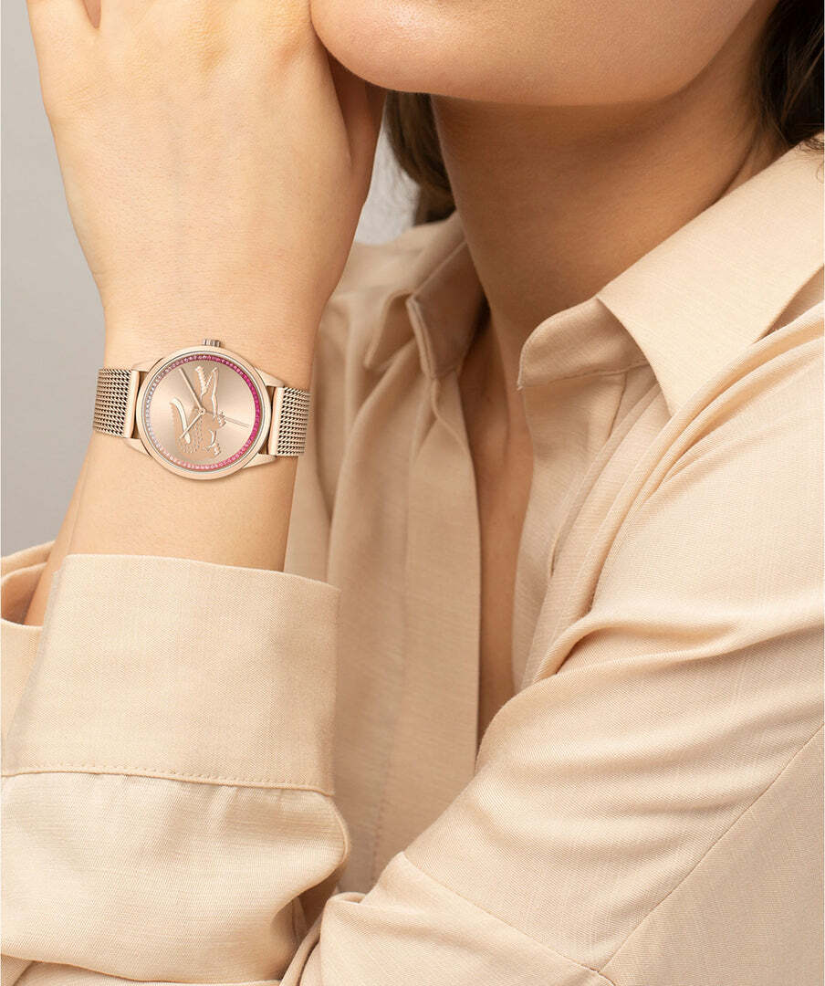 Montre Lacoste Ladycroc 2001261 pour Femme, Boîtier et Bracelet Maille Milanaise Or Rose, Cadran Strass vue 4
