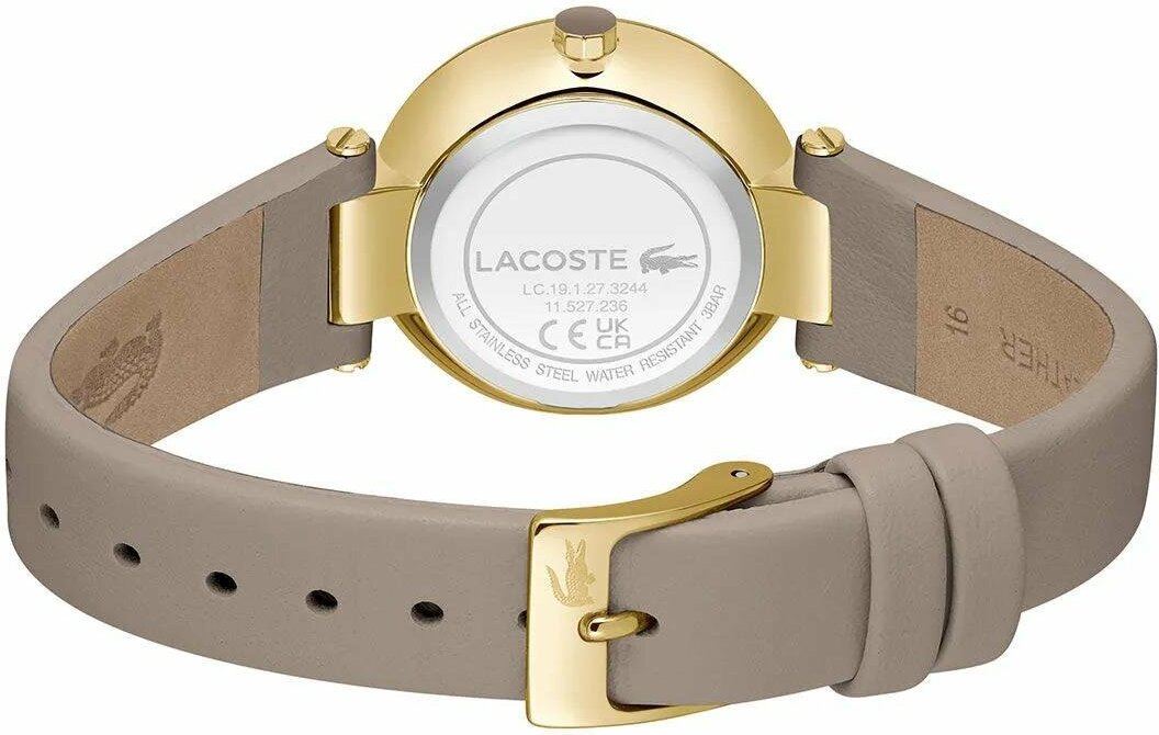 Montre Lacoste Orba 2001334 pour Femme - Cadran Gris Taupe, Bracelet Cuir, Boîtier Or vue 3