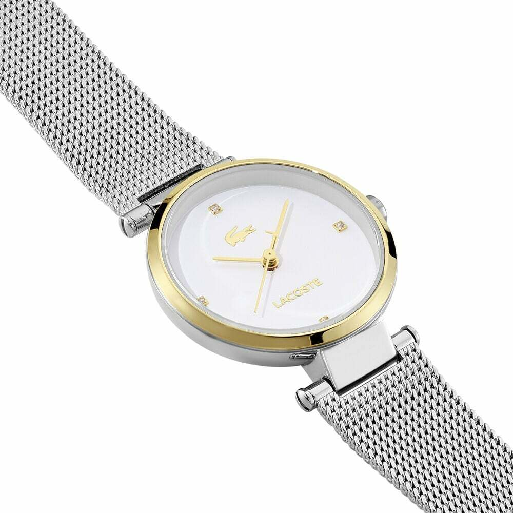 Montre Lacoste Orba 2001337 pour Femme - Cadran Blanc, Boîtier Or et Bracelet Maille Milanaise Argenté vue 2