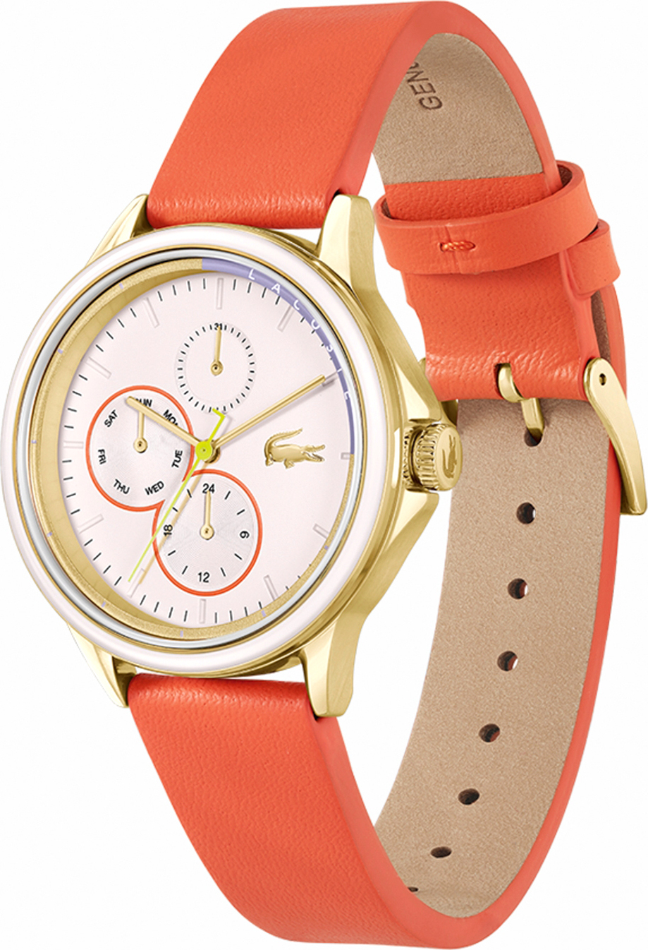 Montre Lacoste Skyhook 2001338 pour Femme - Cadran blanc multifonctions, bracelet cuir orange vue 2