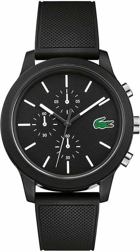 Montre Lacoste Homme Réf. 2010972 - Cadran Noir Multifonctions, Bracelet Silicone Noir