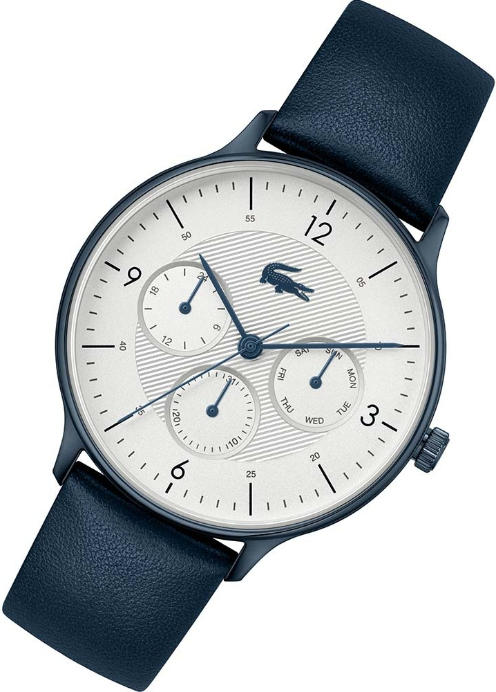 Montre Homme Lacoste Club Réf. 2011140 - Boîtier Acier Bleu, Cadran Blanc, Bracelet Cuir Bleu vue 2