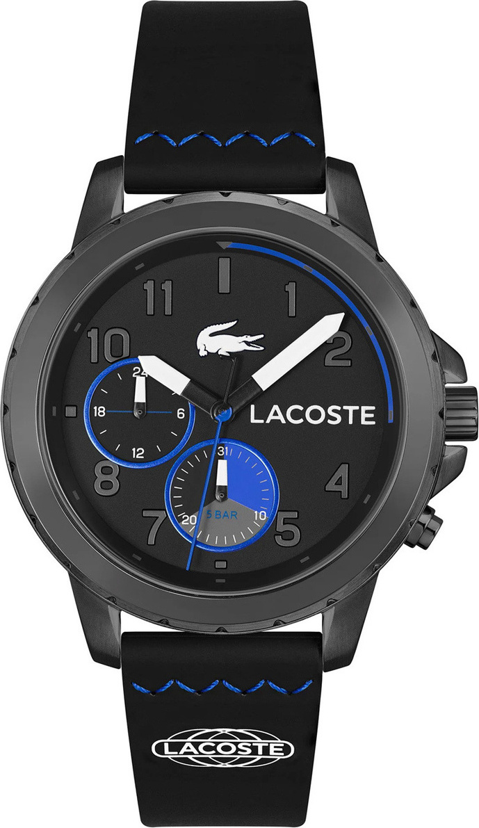 Montre Homme Lacoste Réf. 2011206 - Boîtier Noir, Cadran Multifonctions, Bracelet Silicone