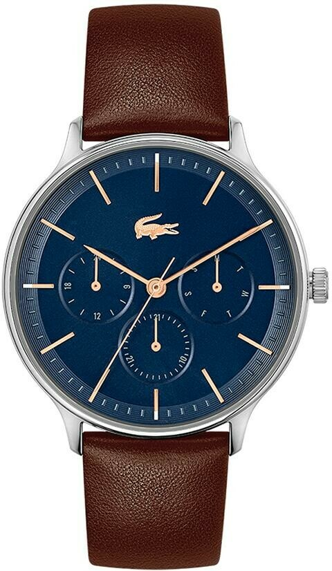 Montre Homme Lacoste Club 2011227 - Cadran Bleu Multifonctions, Bracelet Cuir Marron