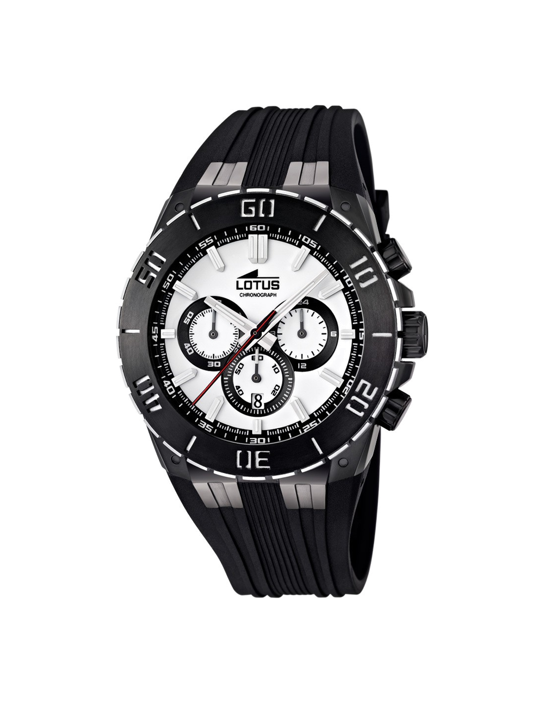 Montre Homme Lotus Sport L15802/1, Boîtier Noir, Cadran Blanc, Bracelet Caoutchouc