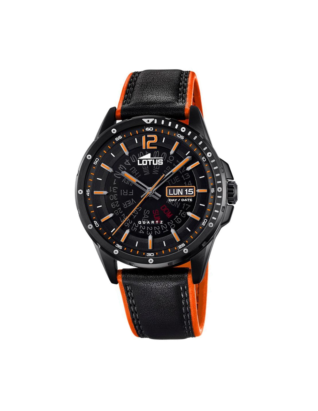 Montre Homme Lotus L18525/1 Cadran Soleillé Noir, Boîtier Acier, Bracelet Cuir