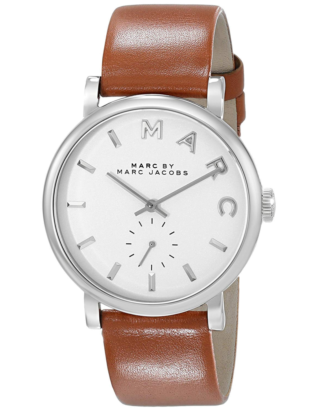 Montre femme Marc Jacobs Baker MBM1265, cadran blanc, bracelet cuir marron