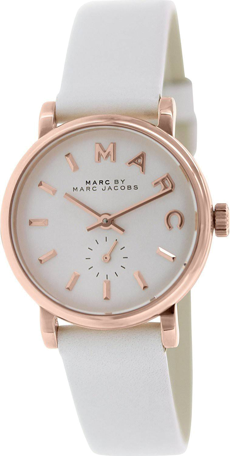 Montre Femme Marc Jacobs MBM1284 Boîtier Or Rose Cadran Blanc Bracelet Cuir