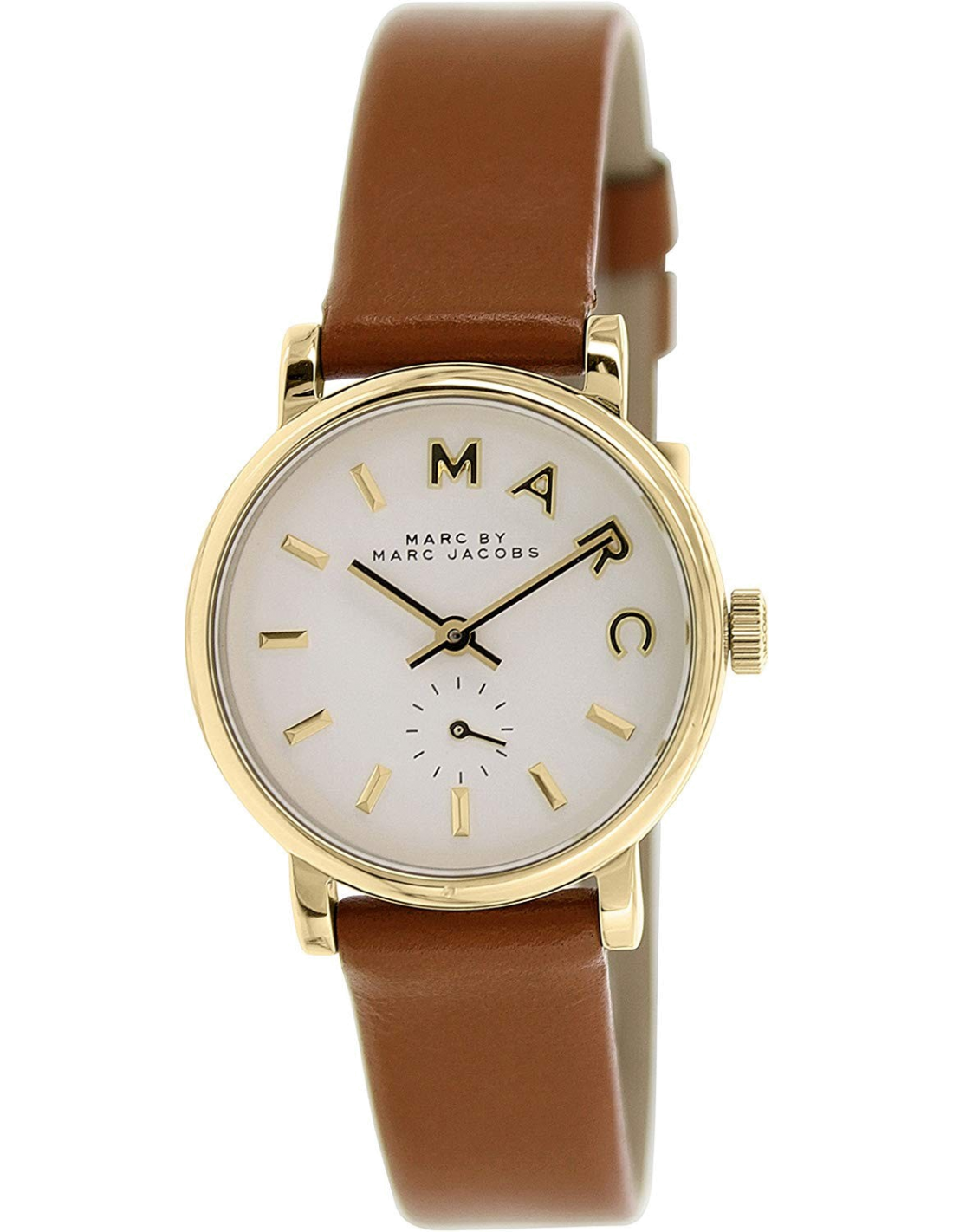 Montre Femme Marc Jacobs MBM1317 Cadran Blanc Boîtier Or Bracelet Cuir Marron