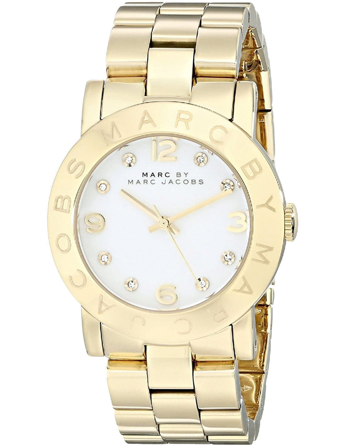 Montre Femme Marc Jacobs Amy MBM3056 en acier doré avec cadran blanc et index pierres