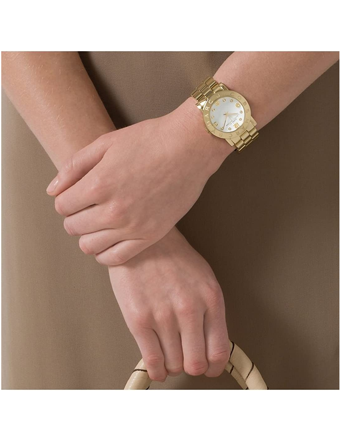 Montre Femme Marc Jacobs Amy MBM3056 en acier doré avec cadran blanc et index pierres vue 4