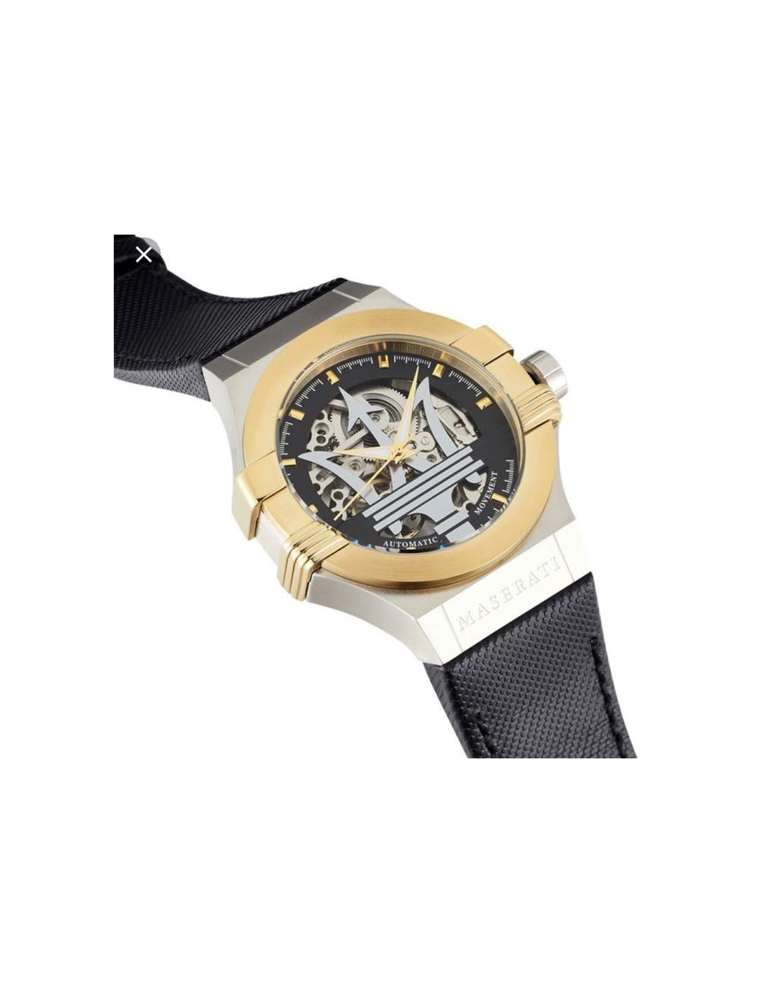 Montre automatique squelette Maserati Potenza R8821108011 - Boîtier or, cadran argent, bracelet cuir noir - Homme vue 3